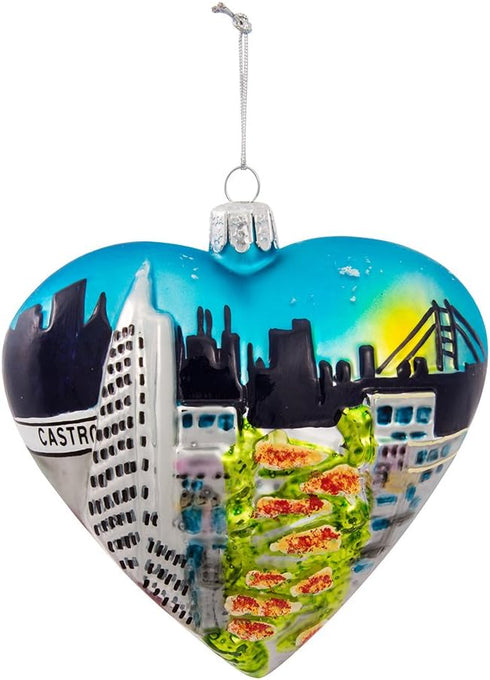Kurt Adler 4" San Francisco Glass Heart Cityscape Ornament