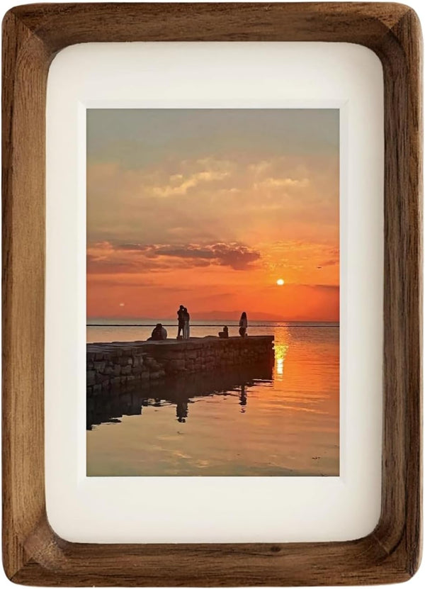 FLECHAZO 4x6 Picture Frame Wood with 3x5 Mat, Natural Solid Walnut Wooden