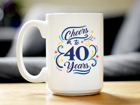 Cheers to 40 Years - Coffee Mug Gifts for Women & Men - 40th Anniversary Party Decor - Large 15oz White Ceramic Mug