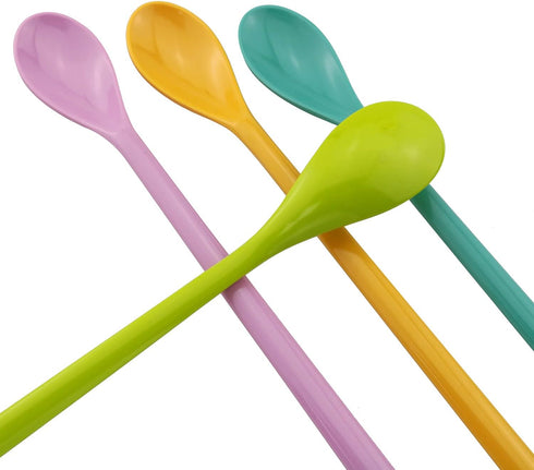 4PCS 8.9 inches Long Handle Spoons Long Handle Mixing Spoon Coffee Spoons Tall Iced Tea, Ice Cream Sundae, Cocktail, Hot Chocolat Stirring Longdrink Spoons (Pink Yellow Blue Green)