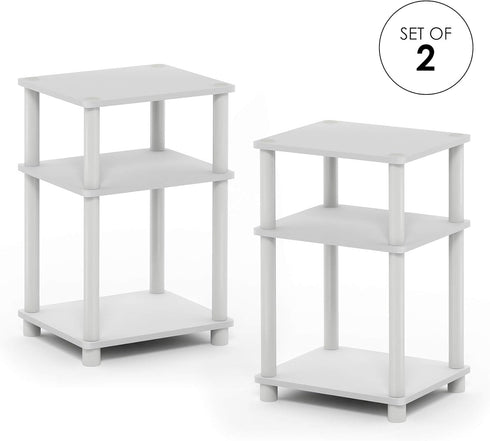 3-Tier 2-Pack, Furinno Just Turn-N-Tube End Table / Side Table / Night Stand / Bedside Table with Plastic Poles