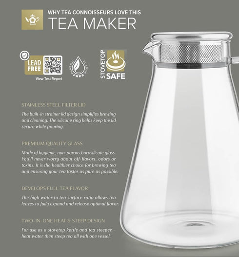 2-in-1 (56 Oz) Teabloom One-Touch Tea Maker, Teapot and Kettle with Stainless Steel Filter Lid for Loose Tea Stain-free
