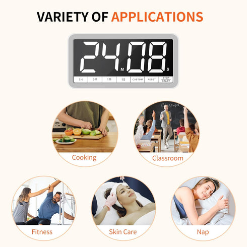 VOCOO Digital Kitchen Timer, 7.8” Extra Large Display, Magnetic LED Timer with 4 Alarms for Cooking and Home Gym