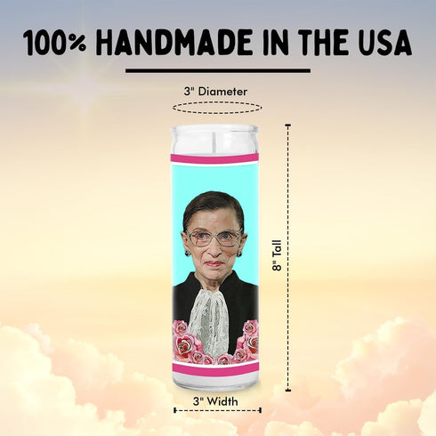 Ruth Celebrity Glass Jar Candle – Unscented Handmade Soy Wax Votive Candle – Unique Gift for Law Lovers, 8 Inch