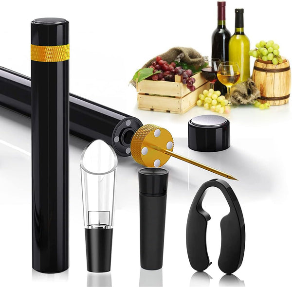 Mini Wine Opener Set, Portable Pocket Air Pressure Pump with Aerator, Foil Cutter & Vacuum Stopper for Wine Lovers