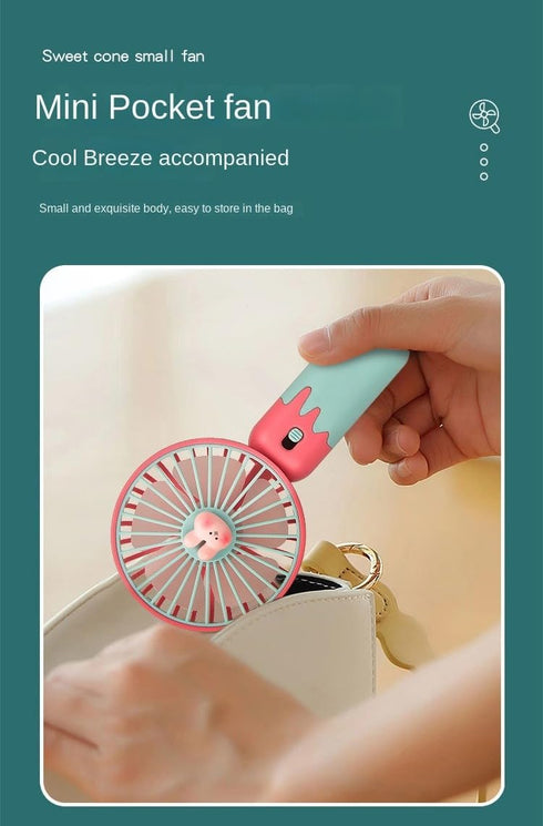 New Cartoon Fruit Handheld Fan, USB Charging Portable Fan with Base, 2-speed Wind (Dblue)