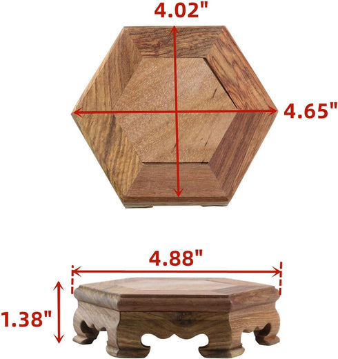 4.65" 1.38" Wooden Display Stand Base x Hexagonal Wood Carved Pedestal Oriental Style Home Decoration for Vase, Flower
