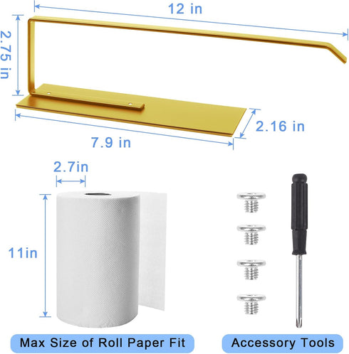 Gold Paper Towel Holder, Magnetic Paper Towel Holder for Fridge, Toilet Paper Roll Holder Magnet Fridge Rack Wall Mount