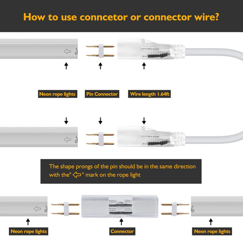 Connector and Connecting Wires for 8x16mm LED Single Color Neon Rope Light
