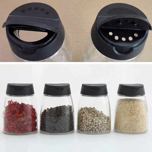 Celiseaya (8PCS Glass Spice Jars, Double Lids Seasoning Shakers Glass Bottles Spice Shakers Sifter Barbecue Salt