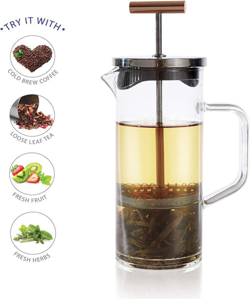 Teabloom Tea Press with Copper Pull Handle and Stainless Steel Filter – Tea Connoisseur's Choice – Pekoe Tea Maker, 12-Ounce by Teabloom