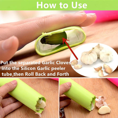 Garlic Press Rocker Stainless Steel - 3-in-1 Garlic Mincer, Peeler Silicone, Brush, Pounding Tool Mincer Masher