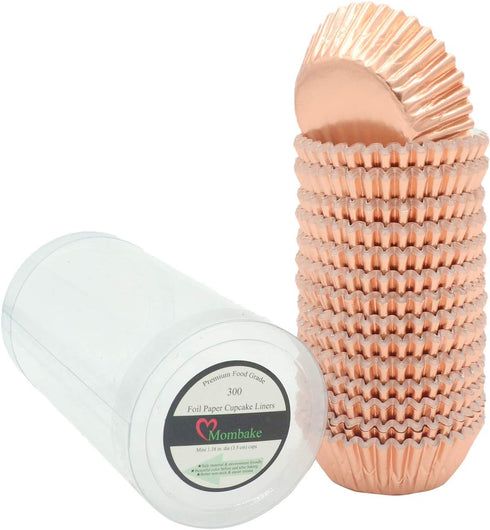 Mini Rose Gold Foil Cupcake Liners - 300 Count Muffin Baking Cups for Party and More