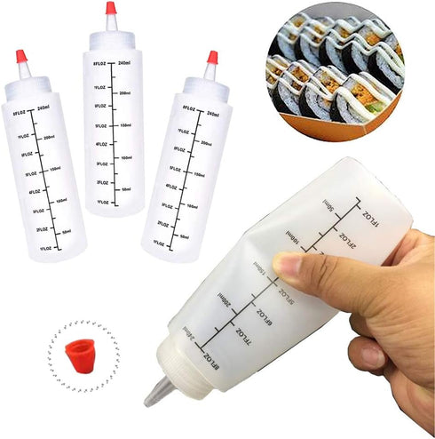 Baaxxango 12 Pack 8 oz/240 ml Plastic Squeeze Bottles, Scale Squirt Bottle with Red Tip Cap and Black Scale
