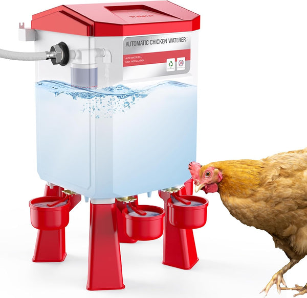 Kweetle Automatic Chicken Waterer 2 Gallons, Float-Controlled Chicken Water Feeder with 4 Water
