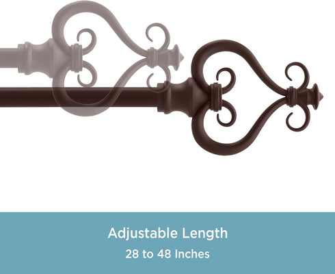 Kenney KN65406 Serena Large Plastic Heart Scroll End Curtain Rod, 28-48" Adjustable, Chocolate Finish