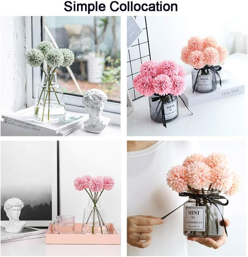 10Pcs Artificial Fake Flower Plants Silk Chrysanthemum Ball Hydrangea Arrangements for Wedding Bouquets Decor Home