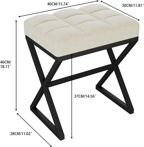 15.74" D11.81" W18.11" UHBD033Y YMYNY Vanity Stool, Linen Footrest Stool, Ottoman Bench with X-Shaped Metal Legs