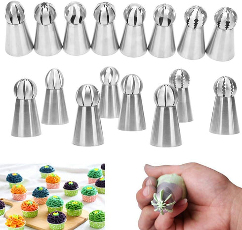Russian Piping Tips Set, 8 Pcs Stainless Steel Frosting Icing Piping Nozzles for Cake Decorating Supplies