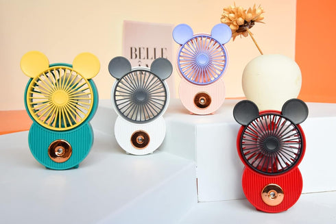 Cute Mickey Misting Mini Fan, Handheld USB Rechargeable Fan with 3 Adjustable Speeds, Green & White