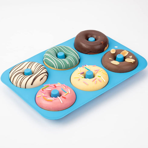 Silicone Donut Mold for 6 Doughnuts, Set of 2, Food Grade LFGB Baking Pan, Non-Stick, Dishwasher Safe, Blue