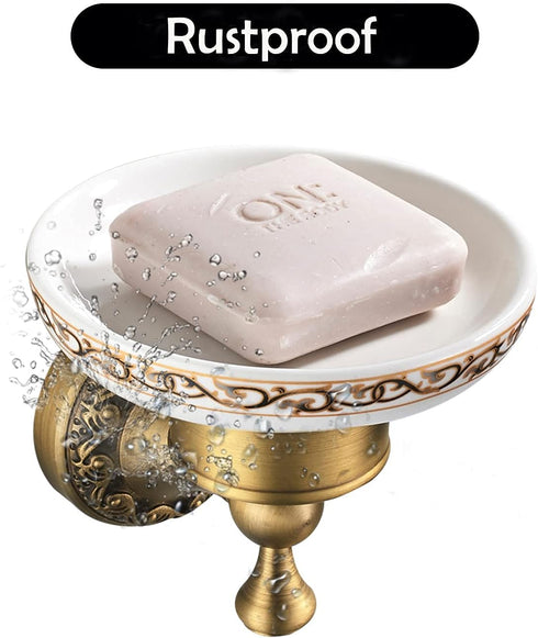 Leyden Shower Soap Dish, Antique Brass Dish Soap Holder, Luxury Art Engraved Wall Mount Bathroom Hardware