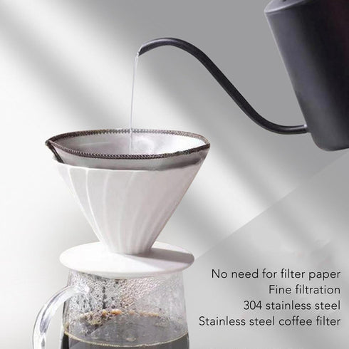 Pour Over Coffee Dripper, Reusable Cone Shape Filter, Stainless Steel Paperless Mesh for Up to 2 Cups, Home Kitchen