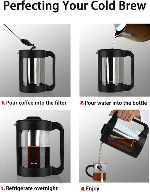 Cold Brew Coffee Maker and Iced Tea Brewer with Reusable Mesh Filter, Easy to Clean Pitcher for Coffee and Lemonade