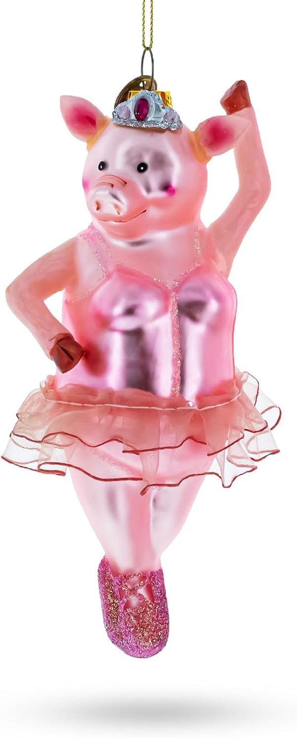Graceful Pig Dancing Ballet Blown Glass Christmas Ornament