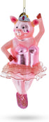 Graceful Pig Dancing Ballet Blown Glass Christmas Ornament