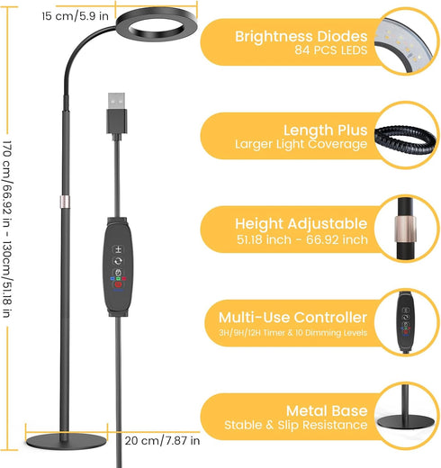 3H/9H/12H, 10 Dimmable 51-67in Grow Light Plant Light for Indoor Plants, Full Spectrum Grow Lamp with Pedestal Stand