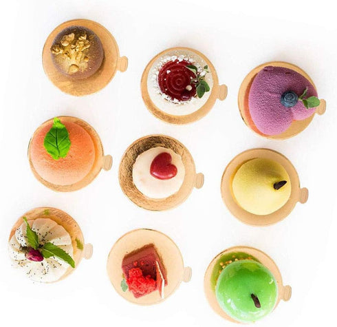 100-Pack Gold Mini Cake Base Boards, Mousse Cake Cardboard Set, Ideal for Dessert Buffet, Wedding, Parties, Catering