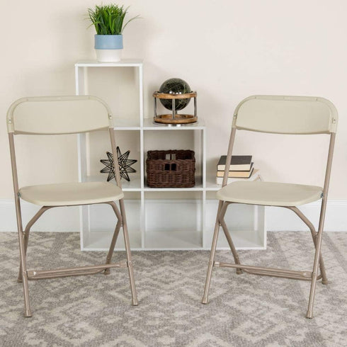 2 Pack 650LB Flash Furniture Hercules Series Plastic Folding Chair - Beige - Weight Capacity Comfortable Event