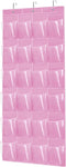 Over The Door Shoe Organizer: Space Saving Rack with 24 Pockets, Hook, and Hanging Shoe Holder (Pink)