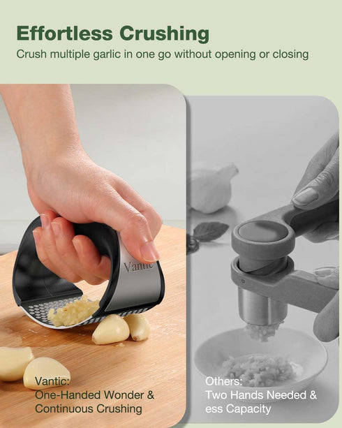 Vantic Garlic Press Rocker - Stainless Steel Garlic Crusher, Mincer & Chopper with Peeler & Scraper