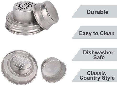 2-Pack Mason Jar Shaker Lids, Compact Stainless Steel Screw Top, Silver, Dishwasher Safe