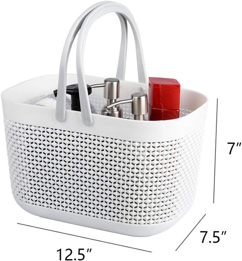 UUJOLY Plastic Organizer Storage Baskets with Handles - Shower Caddy Bins for Bathroom and Kitchen (White)
