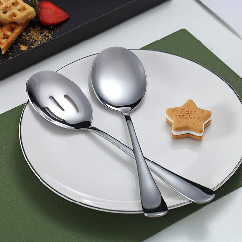 Kyraton 4-Piece Stainless Steel Serving Utensil Set, 2 Serving Spoons and 2 Slotted Spoons