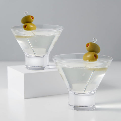 Viski Heavy Base Stemless Martini Glasses, Set of 2 - Premium Short Crystal Cocktail Glass Gift Set, 7.5 oz.