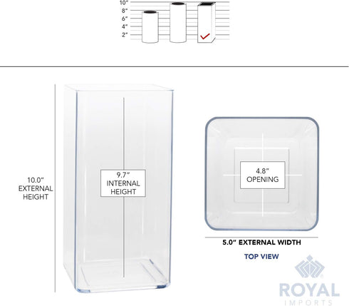 Royal Imports Acrylic Tall Rectangle Flower Vase - Decorative Centerpiece for Home or Wedding, Non Breakable Plastic