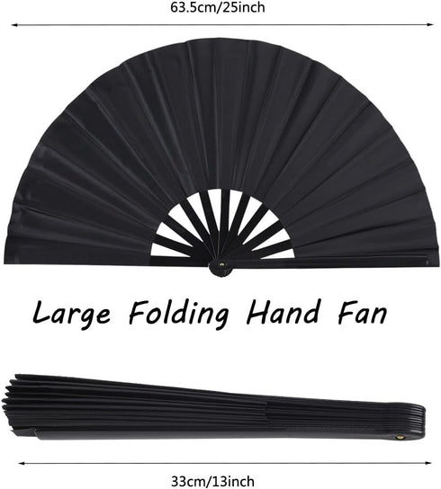 2 Pack Large Folding Hand Fan, Nylon-Cloth Vintage Retro Fabric Fans for Men/Women, Dance, Performance, Gift