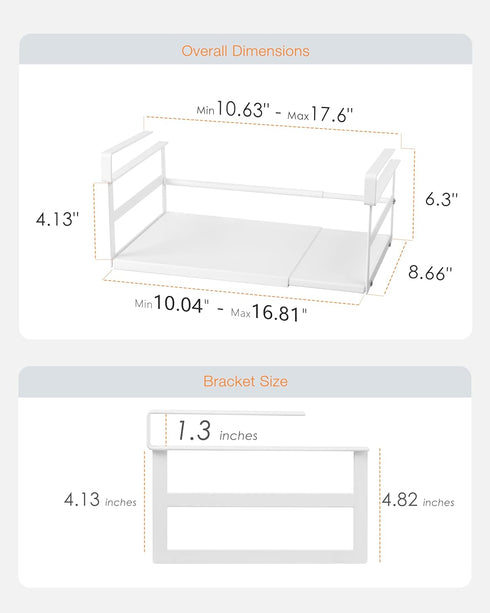 Expandable Under Shelf Storage Basket, 2 Pack Hanging Baskets for Kitchen Pantry and Desk Counter, White
