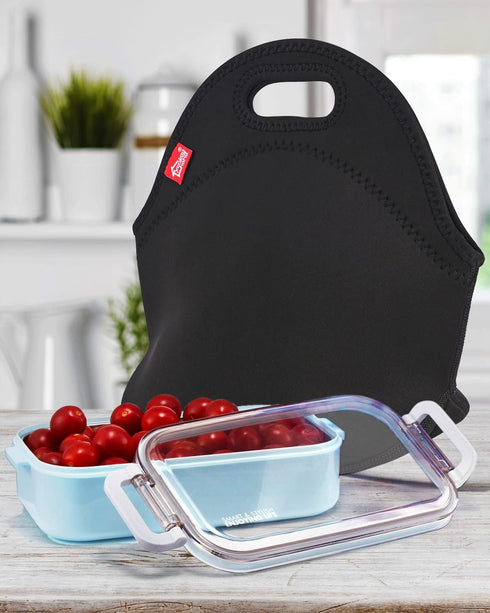 yookee home Black Insulated Lunch Bag, Thick Reusable Thermal Lunch Tote, Small Neoprene Lunchbags with Zipper
