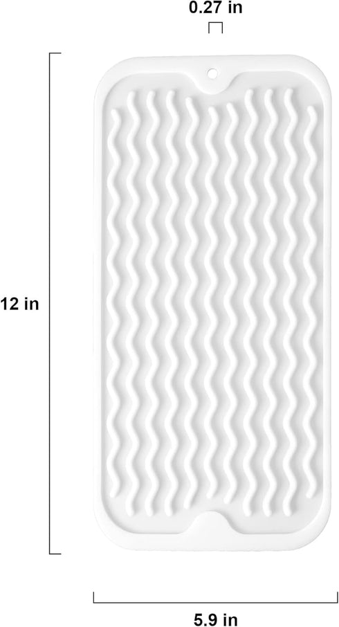 Silicone Dish Drying Mat for Multiple Usage, Easy clean, Eco-friendly, Heat-resistant Dish Drainer Mat for Kitchen Counter,Sink,Refrigerator or Drawer liner (12" x 6", White)