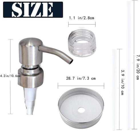Mason Jar Soap Dispenser Lid and Pump Replacement, Brushed Stainless Steel for Regular Mouth Size Lid
