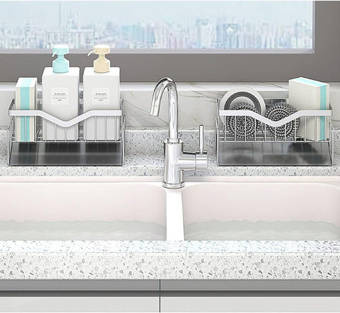 MINGFANITY 304 Kitchen Sink Caddy Sponge Holder, Quick Draining, SUS Stainless Steel Sponge Organizer, Basket