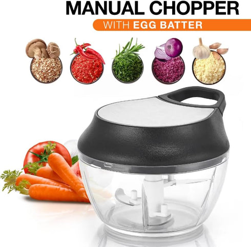 Manual Food Processor Vegetable Chopper, Portable Hand Pull String Garlic Mincer, 2 Cup with Egg Batter Peeler