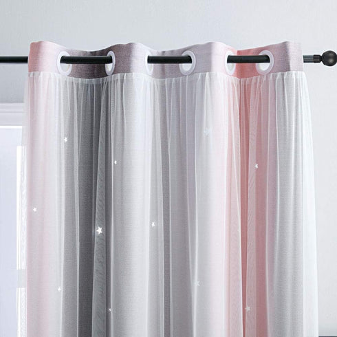 FANLI Grommet 52W 63L) Ombre Rainbow Blackout Curtains for Kid Girls Bedroom Living Room Darking Stripe Double Layer