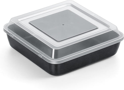 TeamFar 9 Inch Square Cake Pan with Lid, Non-Stick Square Baking Roasting Pan with Stainless Steel Core