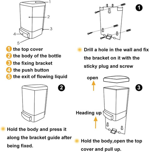 Commercial (33.8 oz) 1000ml Evhome Manual Soap Dispenser Kitchen Bathroom Wall Mounted Soap Dispenser for Liquid